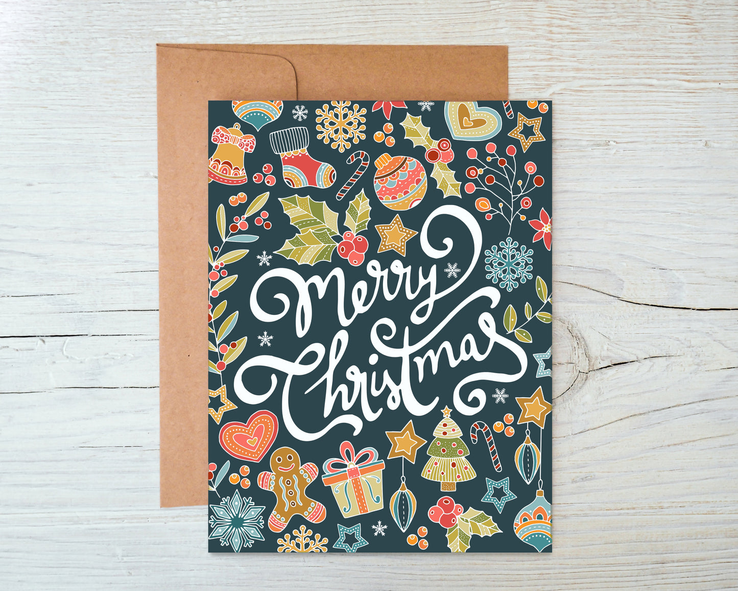 Merry Christmas Blue Background- Holiday Greeting Card