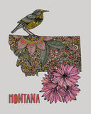 Montana State Map - State Bird Western meadowlark- State Flower Bitterroot