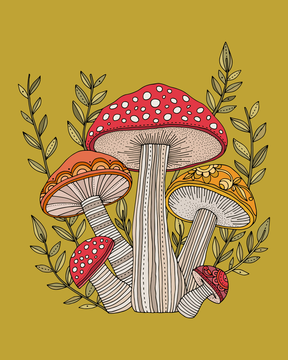 Cute mushrooms forest