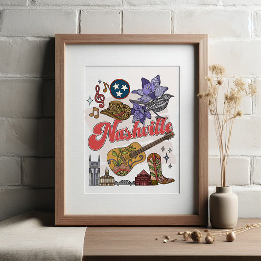Nashville Icons - Illustrated City Print