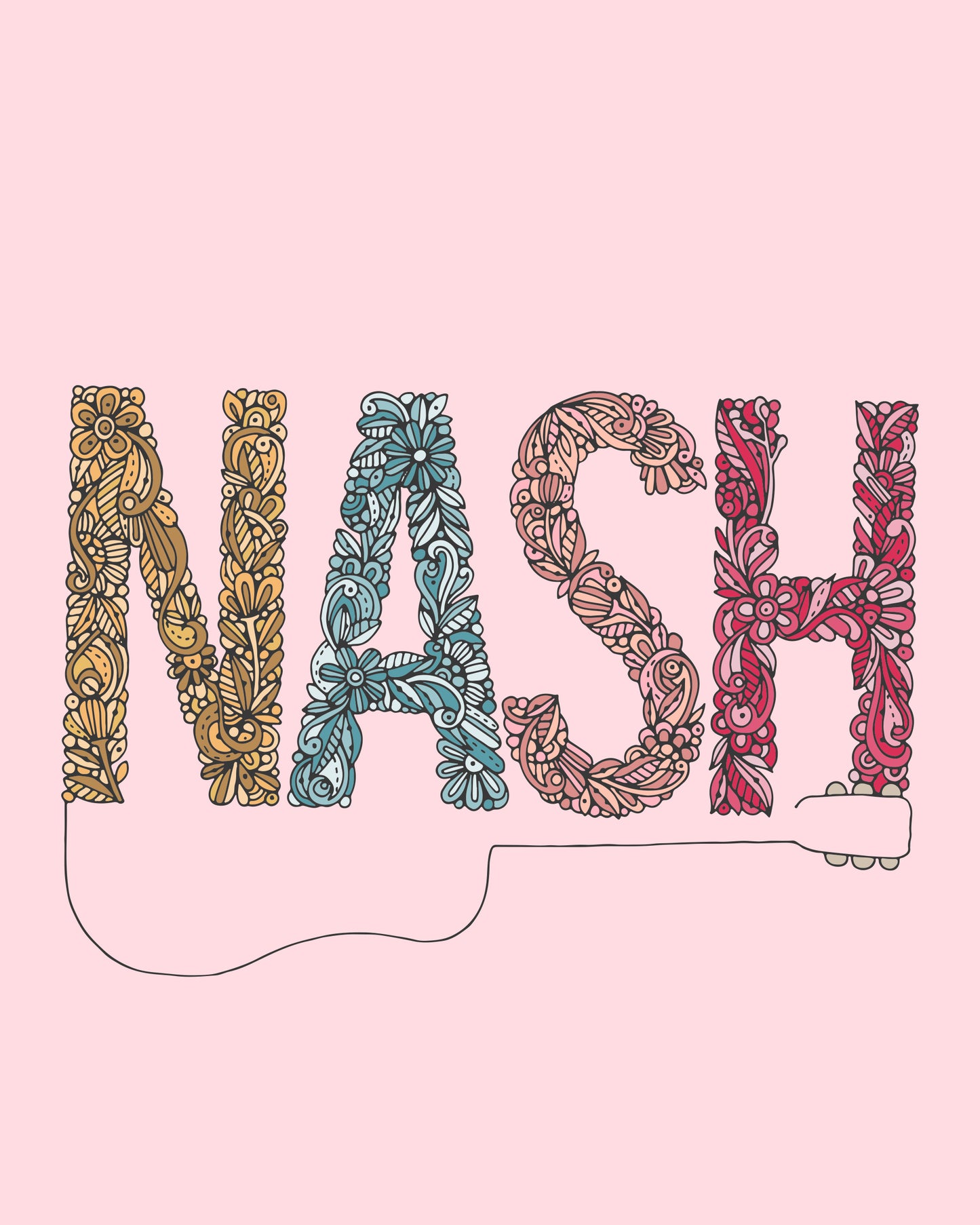 Nash Guitar Trendy Pink backgound - Country Music Wall Decor