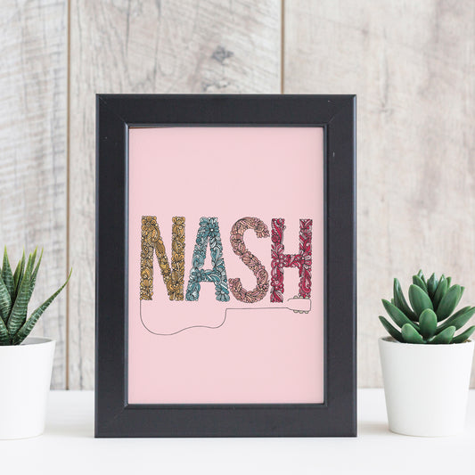 Nash Guitar Trendy Pink backgound - Country Music Wall Decor