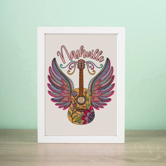 Nashville Harmony: Wings and Guitar Art Print - Country Music Wall Decor