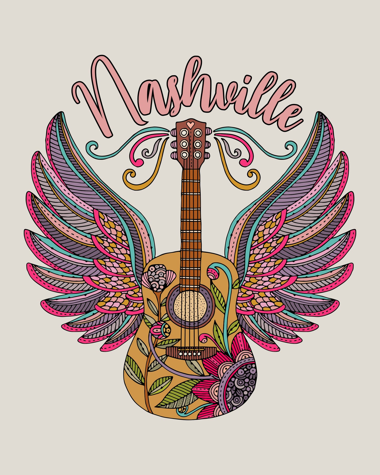 Nashville Harmony: Wings and Guitar Art Print - Country Music Wall Decor