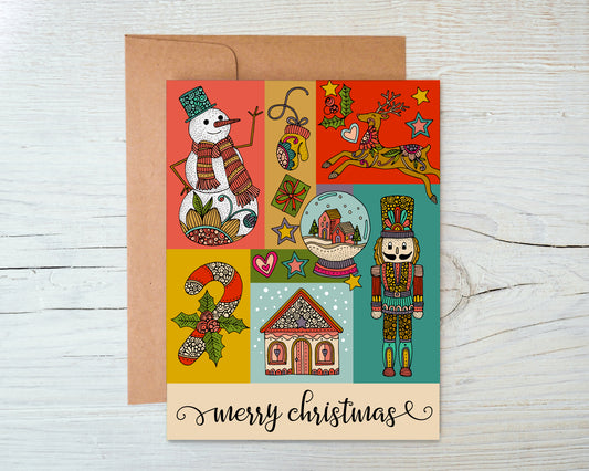 Patchwork Merry Christmas- Holiday Greeting Card