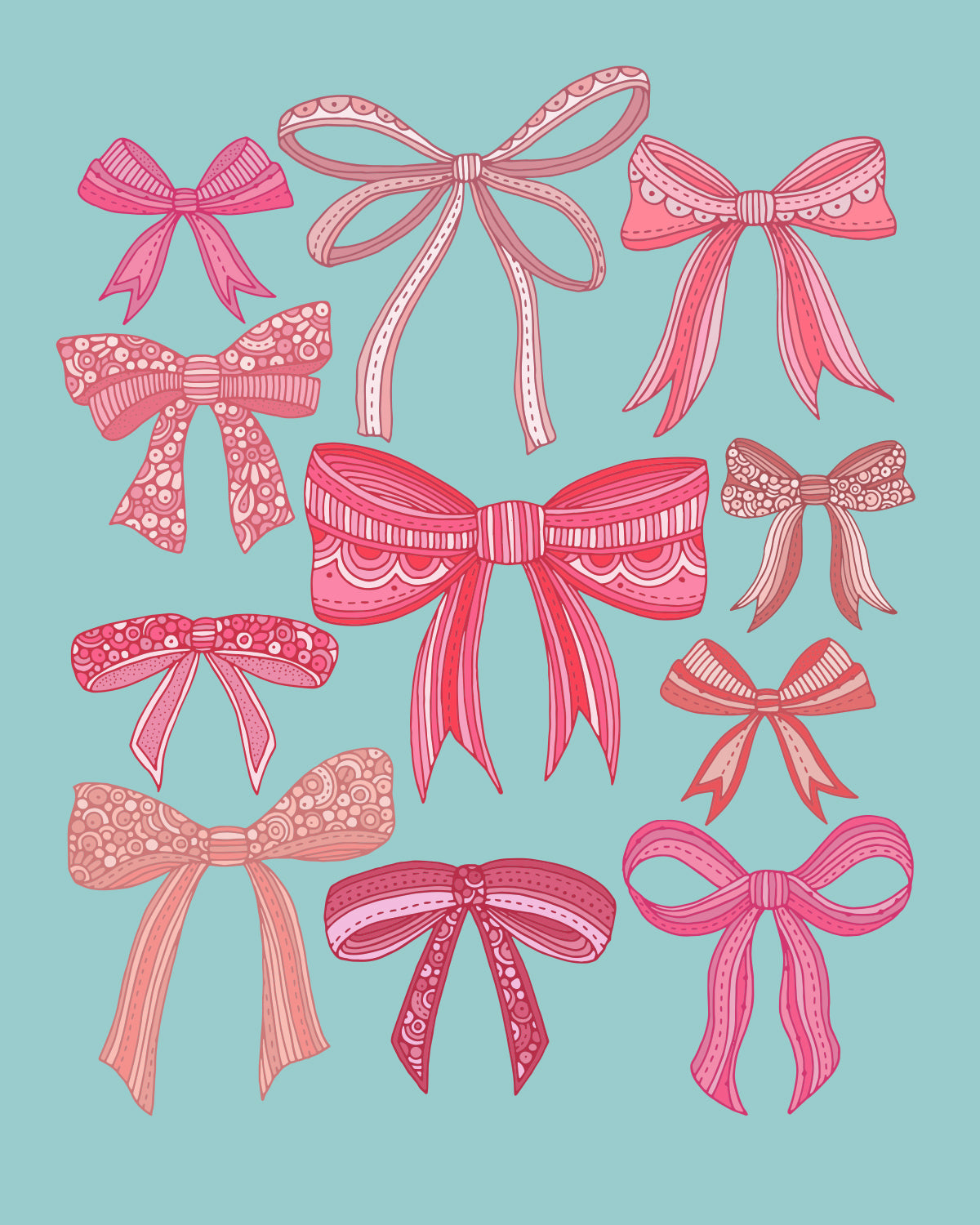 Cute pink bows (blue background)