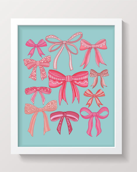 Cute pink bows (blue background)