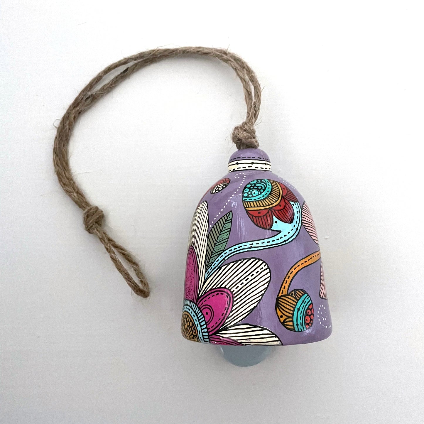 Purple Hand painted Ceramic bell wall decor - Home decor - One of a Kind