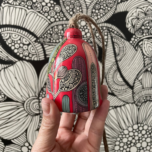 Red Hand painted Ceramic bell wall decor - Home decor - One of a Kind