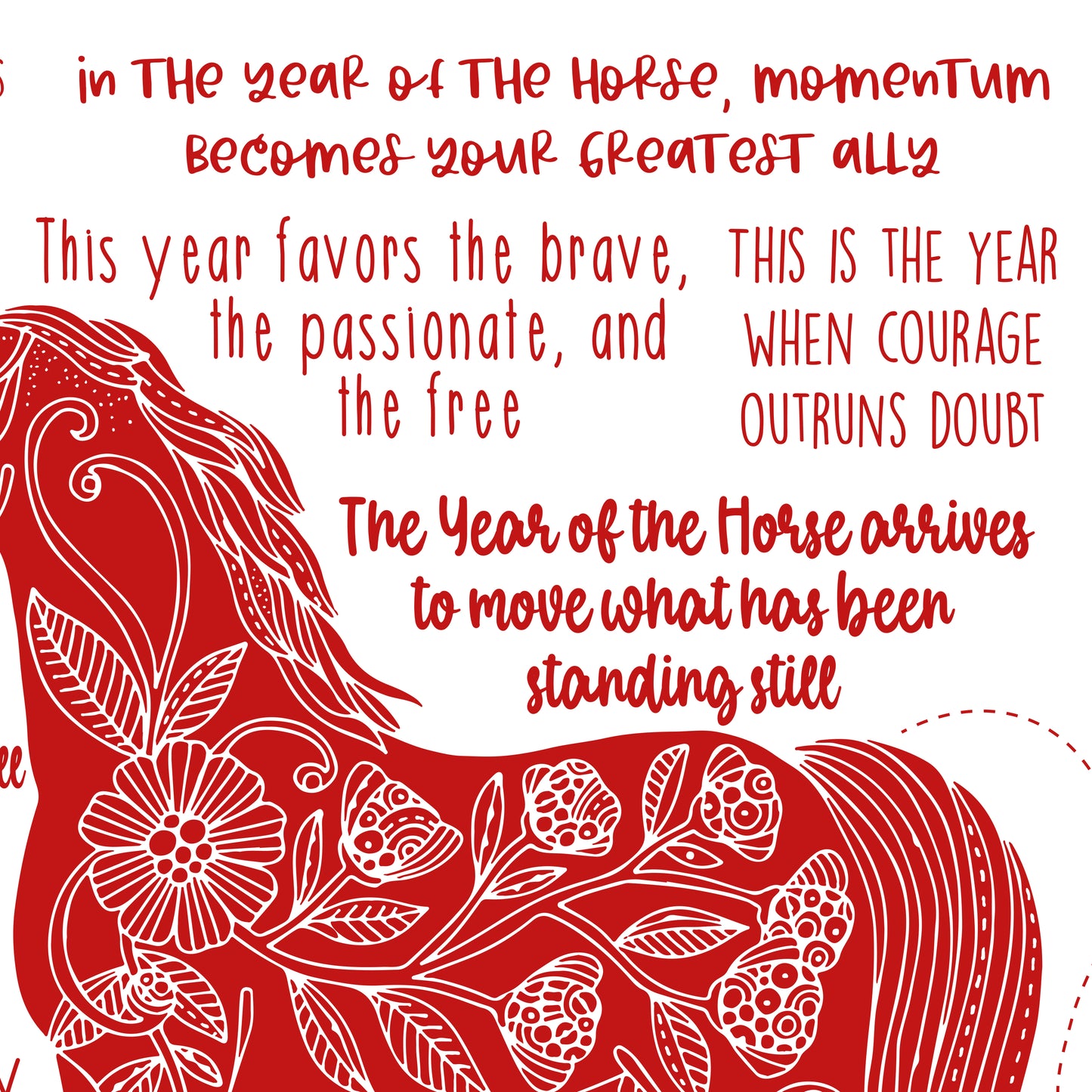Year of the Fire Horse 2026 | Chinese Zodiac Horse Wall Art | Lunar New Year | Red