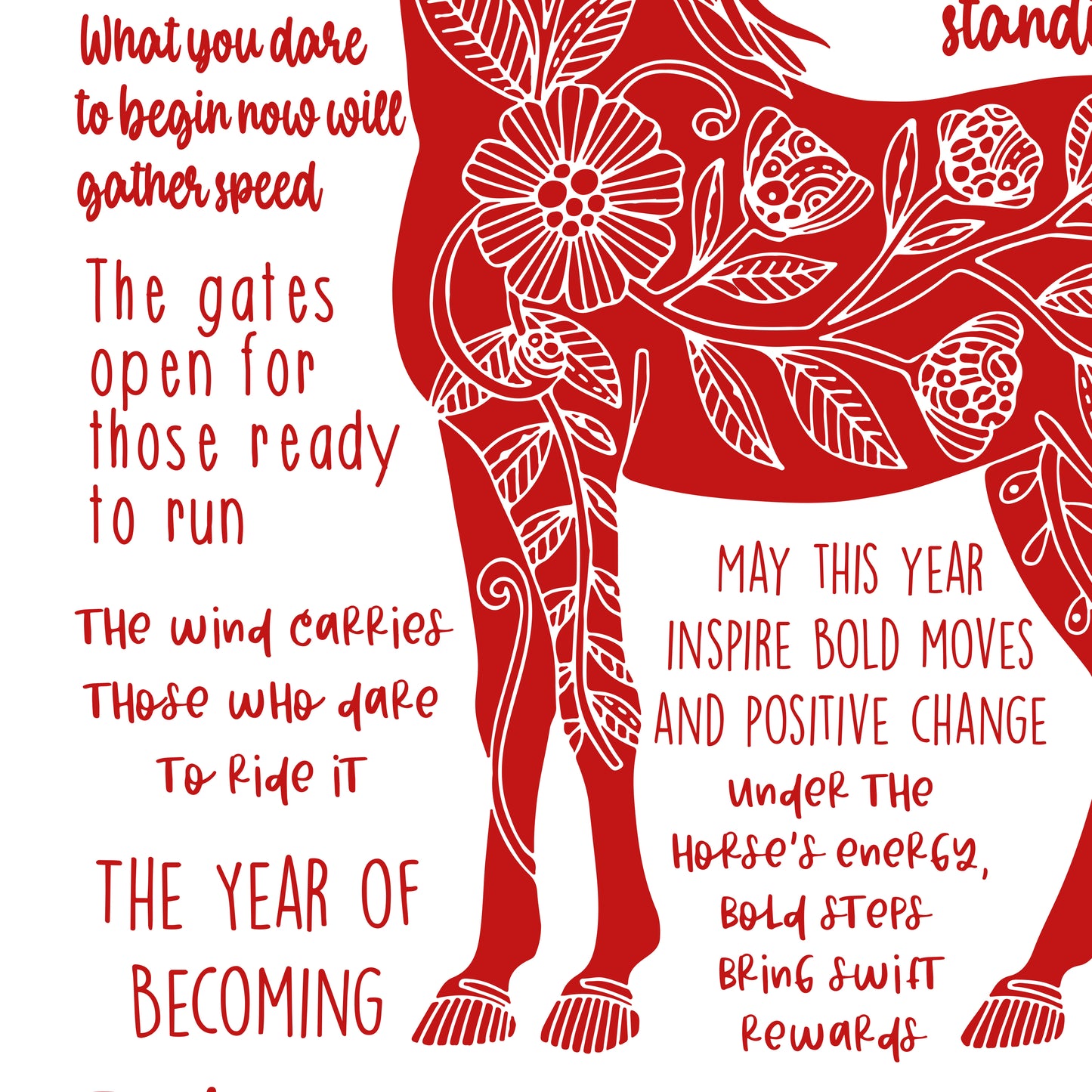 Year of the Fire Horse 2026 | Chinese Zodiac Horse Wall Art | Lunar New Year | Red