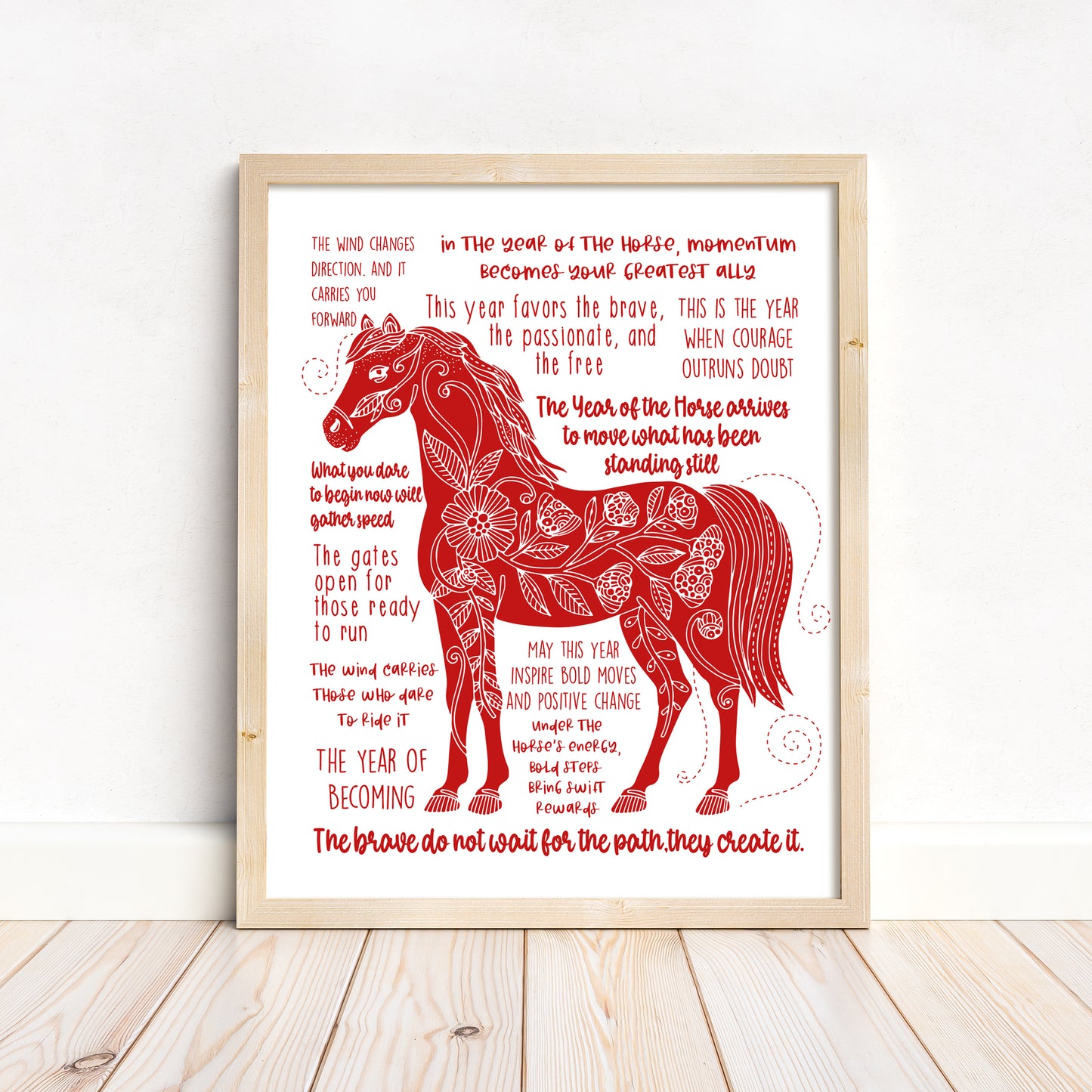 Year of the Fire Horse 2026 | Chinese Zodiac Horse Wall Art | Lunar New Year | Red