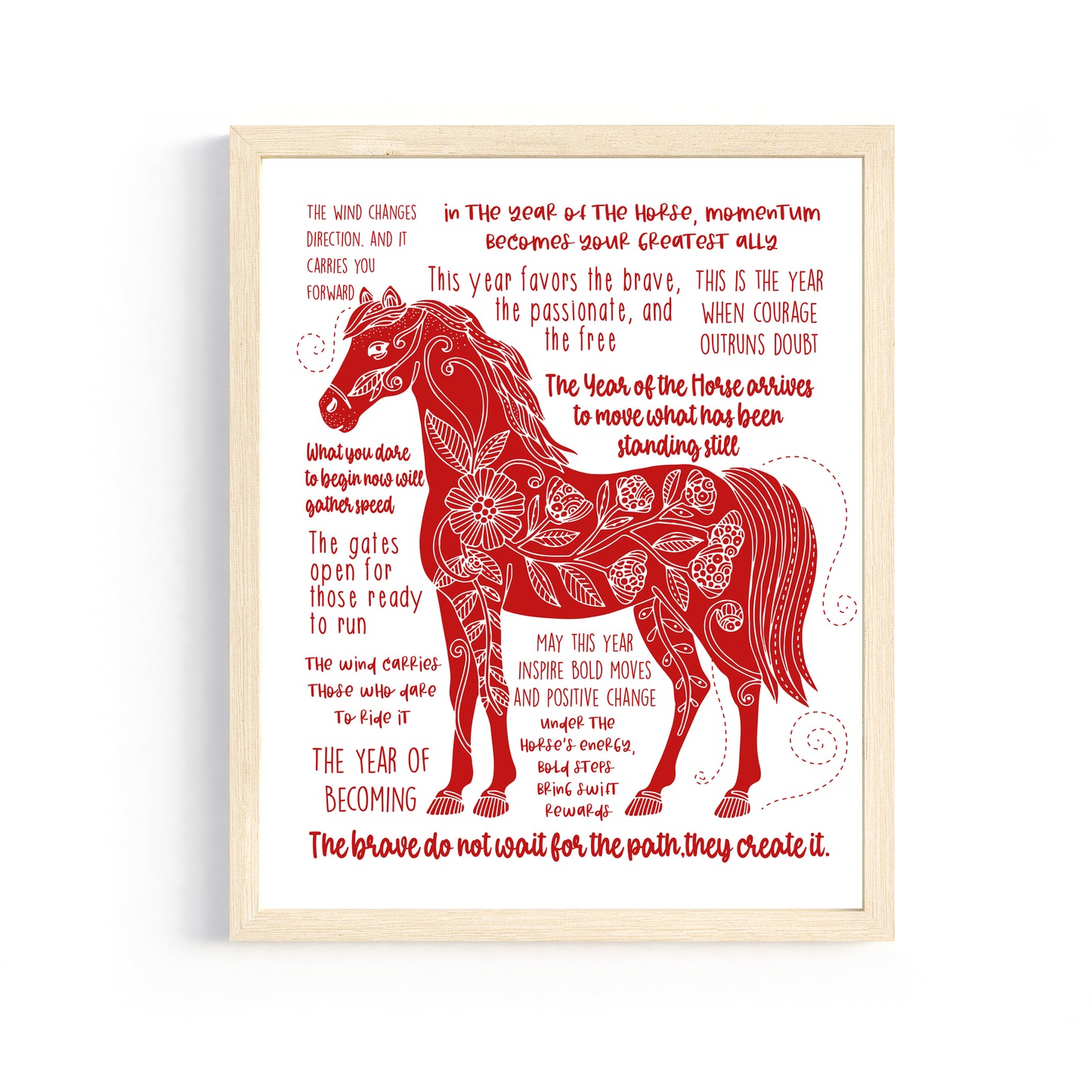 Year of the Fire Horse 2026 | Chinese Zodiac Horse Wall Art | Lunar New Year | Red