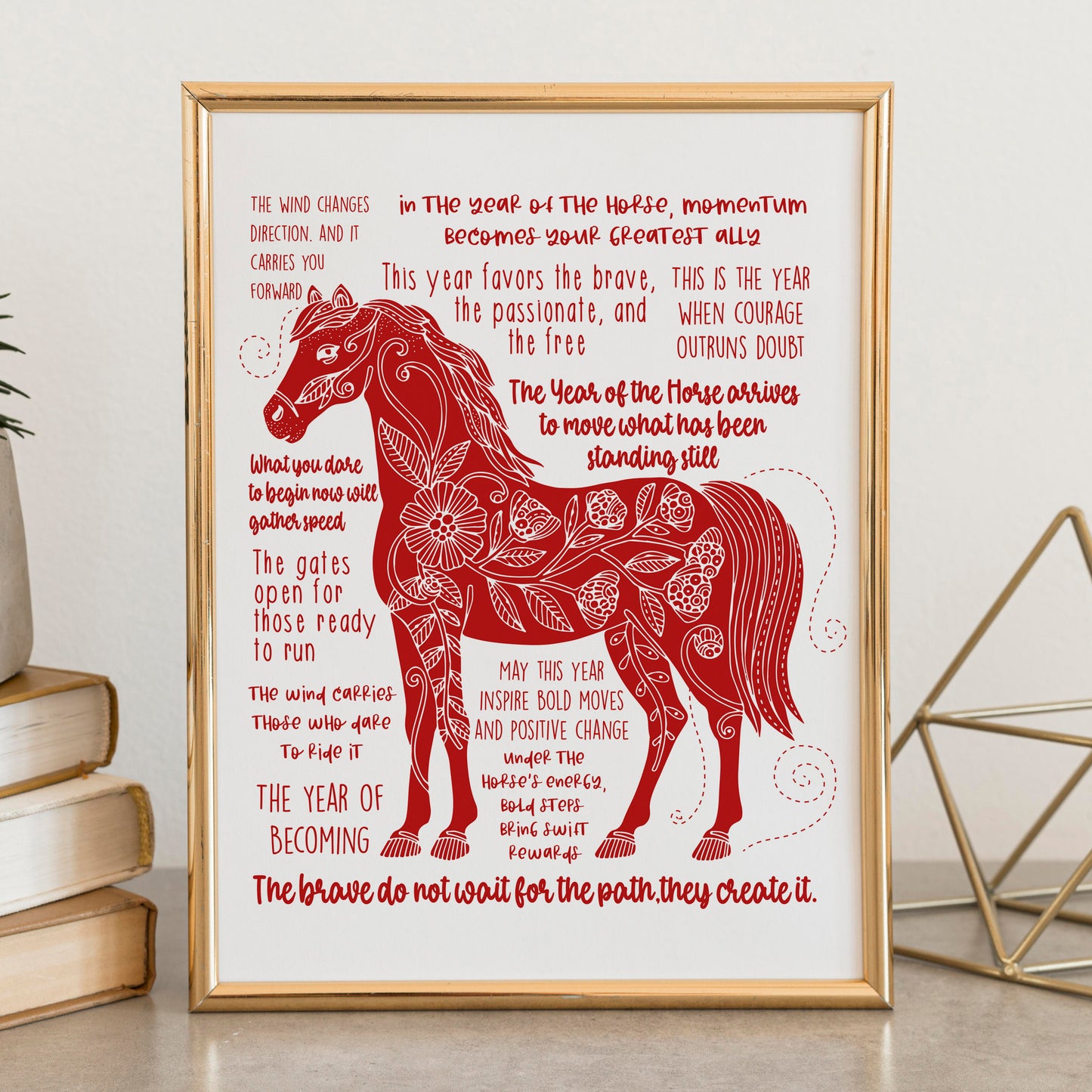Year of the Fire Horse 2026 | Chinese Zodiac Horse Wall Art | Lunar New Year | Red