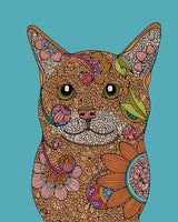 Little Cat - blue background Art Print