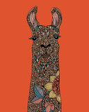 The llama. With orange background