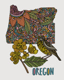 Oregon State Map - State Bird Western Meadowlark - State Flower Oregon Grape